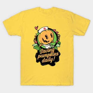 Nurse Halloween Women Cute Spooky Saving Pumpkins Daily T-Shirt